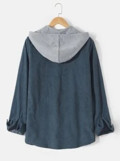 Manfinity Hypemode Men Pocket Front Drawstring Hooded Corduroy Shirt Without Tee