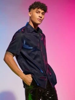 Manfinity Fever City Men Single Breasted Placket Hologram Shirt -Man Style Shop 1671848745f4297a883f4a58b8fe80d6bf395896a8 thumbnail 405x552
