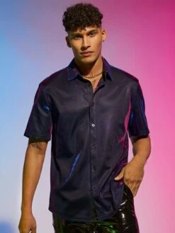 Manfinity Fever City Men Single Breasted Placket Hologram Shirt -Man Style Shop 1671848748f254d9dcfbd54b8ff120a622c82d138a thumbnail 405x552