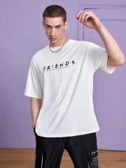 FRIENDS X SHEIN Manfinity EMRG Men Cotton Letter & Figure Graphic Drop Shoulder Tee