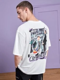 FRIENDS X SHEIN Manfinity EMRG Men Cotton Letter & Figure Graphic Drop Shoulder Tee -Man Style Shop 16734076143845d091152e5c4f43067d23415a0640 thumbnail 405x552