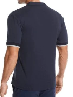 Men Contrast Trim Notched Neck Tee