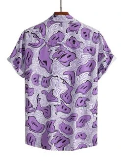 ROMWE Guys Allover Smile Face Print Shirt Without Tee