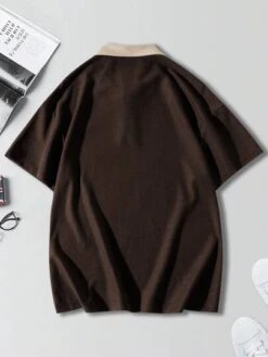 Manfinity Hypemode Men Waffle Knit Letter Patched Detail Polo Shirt