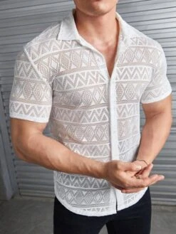 Manfinity Chillmode Men Pointelle Knit Button Front Shirt -Man Style Shop 168308622928b109e16cdc6af0d8f18ed726cc0183 thumbnail 405x552