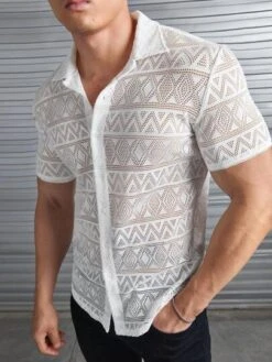 Manfinity Chillmode Men Pointelle Knit Button Front Shirt -Man Style Shop 16830862337e89b38ece5fc706532d825f62204d8f thumbnail 405x552