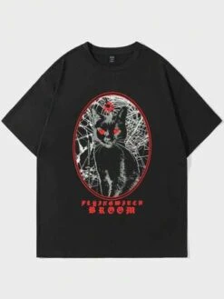 Goth Guys Cotton Cat & Letter Graphic Tee -Man Style Shop 168309559957ee8d053058ae7a9e125fdb08cef154 thumbnail 405x552