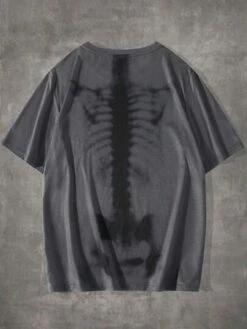 Grunge Punk Guys Skeleton Print Tee