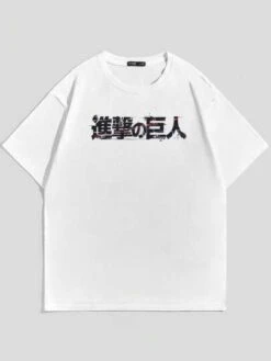 ROMWE X Attack On Titan Guys Figure Graphic Drop Shoulder Tee