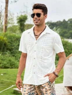 Manfinity RSRT Men Eyelet Embroidery Button Up Shirt -Man Style Shop 16860491216f75a48c06c1ea122b7f051d07ad94b2 thumbnail 405x552