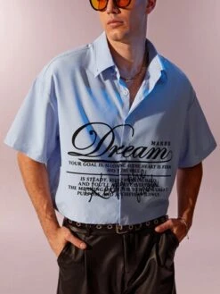 Manfinity Fever City Men Slogan Graphic Drop Shoulder Shirt -Man Style Shop 16863943155bc758676feaf93be31ca5cf63a44b10 thumbnail 405x552