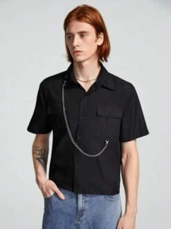 ROMWE Avant Guys Flap Pocket Chain Detail Shirt -Man Style Shop 168792204486595dc52996390afd14acca935a501b thumbnail 405x552