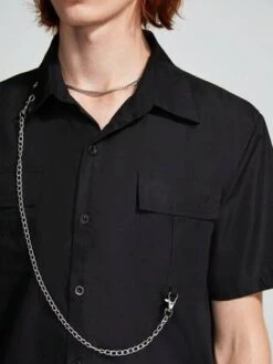 ROMWE Avant Guys Flap Pocket Chain Detail Shirt -Man Style Shop 16879220498b65b76a5699b1ebca3e3aba7c5dc8d7 thumbnail 405x552