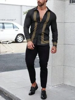 Manfinity LEGND Men Geo Print Button Up Shirt -Man Style Shop 16886133006d74f59a8c7fa3fc38a1aa23b5ca464a thumbnail 405x552