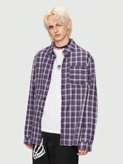 Grunge Punk Guys Plaid Print Button Front Shirt -Man Style Shop 1690422696d7921e61f160fb2033a76c5e47de9b09 thumbnail 405x552