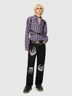 Grunge Punk Guys Plaid Print Button Front Shirt -Man Style Shop 16904227047a8790f231d55905eb078d858a469ae1 thumbnail 405x552