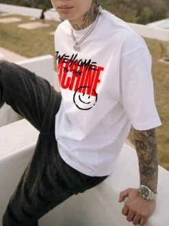 Men Slogan And Cartoon Drop Shoulder Tee -Man Style Shop 1691893703662b8cc6357311413bdc64b7366e0730 thumbnail 405x552