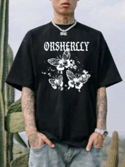 Men Letter & Butterfly Print Drop Shoulder Tee -Man Style Shop 169189384778c7b60fd7f6f4a7c9416458c8697927 thumbnail 405x552