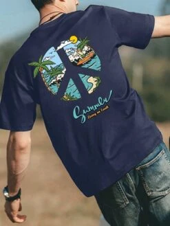 Men Letter & Tropical Print Tee