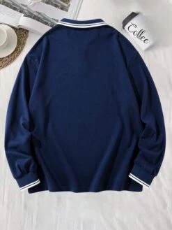 Manfinity Sporsity Men Letter Graphic Striped Trim Polo Shirt