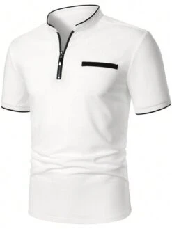 Manfinity Homme Men Contrast Trim Half Zip Polo Shirt -Man Style Shop 169191924272afded5a8bb7ea5ec6e1a954567dace thumbnail 405x552