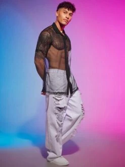 SHEIN Manfinity Fever City Men Solid Button Front Mesh Shirt -Man Style Shop 16919774214a1d9e6edad54f18c0b6604e1b36c8f5 thumbnail 405x552