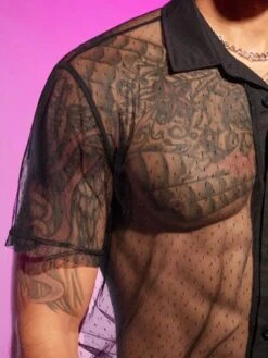 SHEIN Manfinity Fever City Men Solid Button Front Mesh Shirt -Man Style Shop 1691977425d8854c1f6f767b2057fe3f95dad225b0 thumbnail 405x552