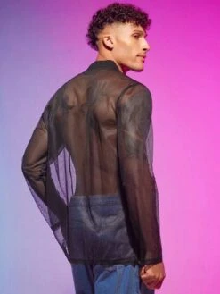 SHEIN Manfinity Fever City Men Button Front Sheer Mesh Shirt