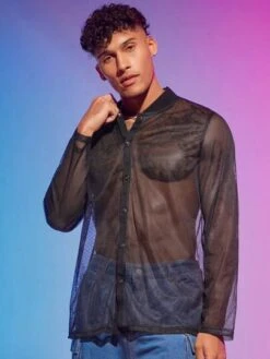 SHEIN Manfinity Fever City Men Button Front Sheer Mesh Shirt -Man Style Shop 1691977536cd89bf8a2f072f47247a6adcc1f1ccba thumbnail 405x552