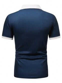 Manfinity Mode Men Striped Print Quarter Zip Polo Shirt