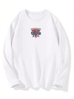 Men Motorcycle & Letter Graphic Drop Shoulder Tee