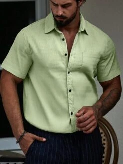 Men Solid Button Up Pocket Patched Shirt -Man Style Shop 16920091438966299927b7ebde9e88fdc81166964f thumbnail 405x552