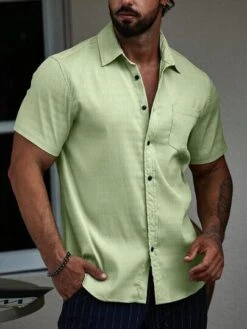 Men Solid Button Up Pocket Patched Shirt -Man Style Shop 169200914836f953e54c59d15fc5fea8b41c20ab7a thumbnail 405x552