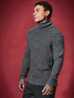 SHEIN Manfinity Basics Men High Neck Marled Knit Tee -Man Style Shop 16926049519a9ee9a49afcb78624989d943ce2ab26 thumbnail 405x552