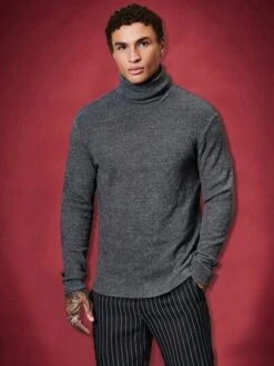 SHEIN Manfinity Basics Men High Neck Marled Knit Tee -Man Style Shop 1692604955b264b212a6c20400383515d58201f388 thumbnail 405x552