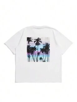 Men Palm Tree Print Round Neck Tee